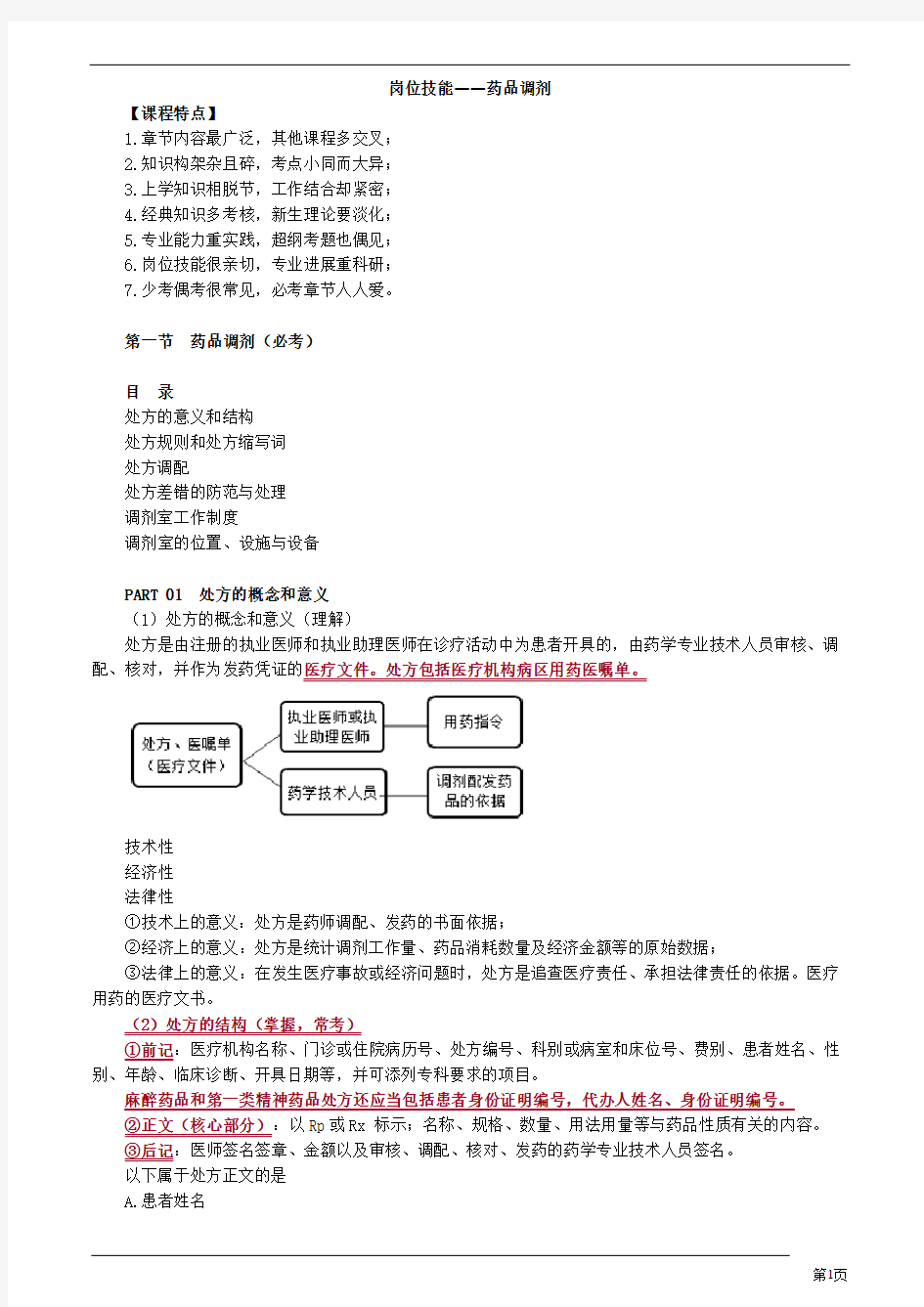 岗位技能——药品调剂知识点归纳