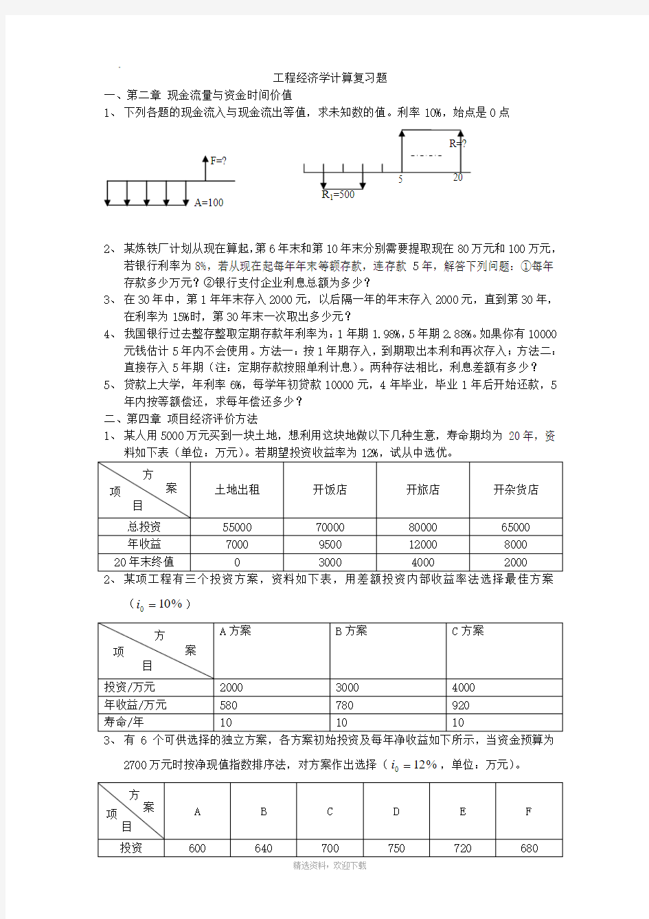 工程经济学计算复习题