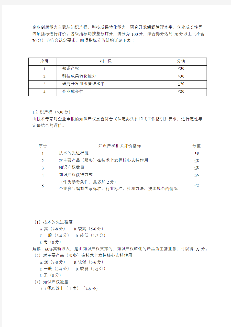 高新技术企业企业创新能力评价