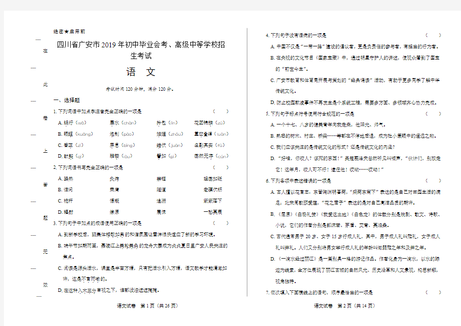 2019年四川省广安中考语文试卷及答案解析