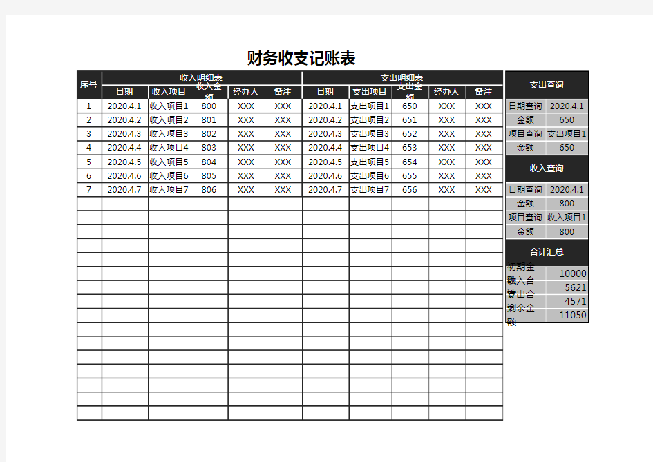 财务收支明细表(全自动)