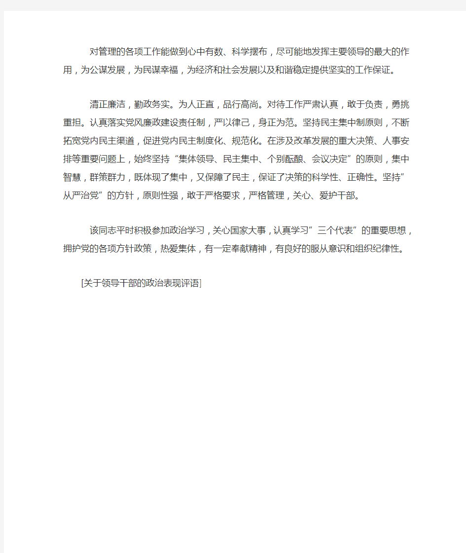 关于领导干部的政治表现评语