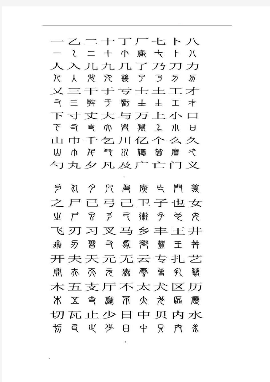 小篆与汉字对照表