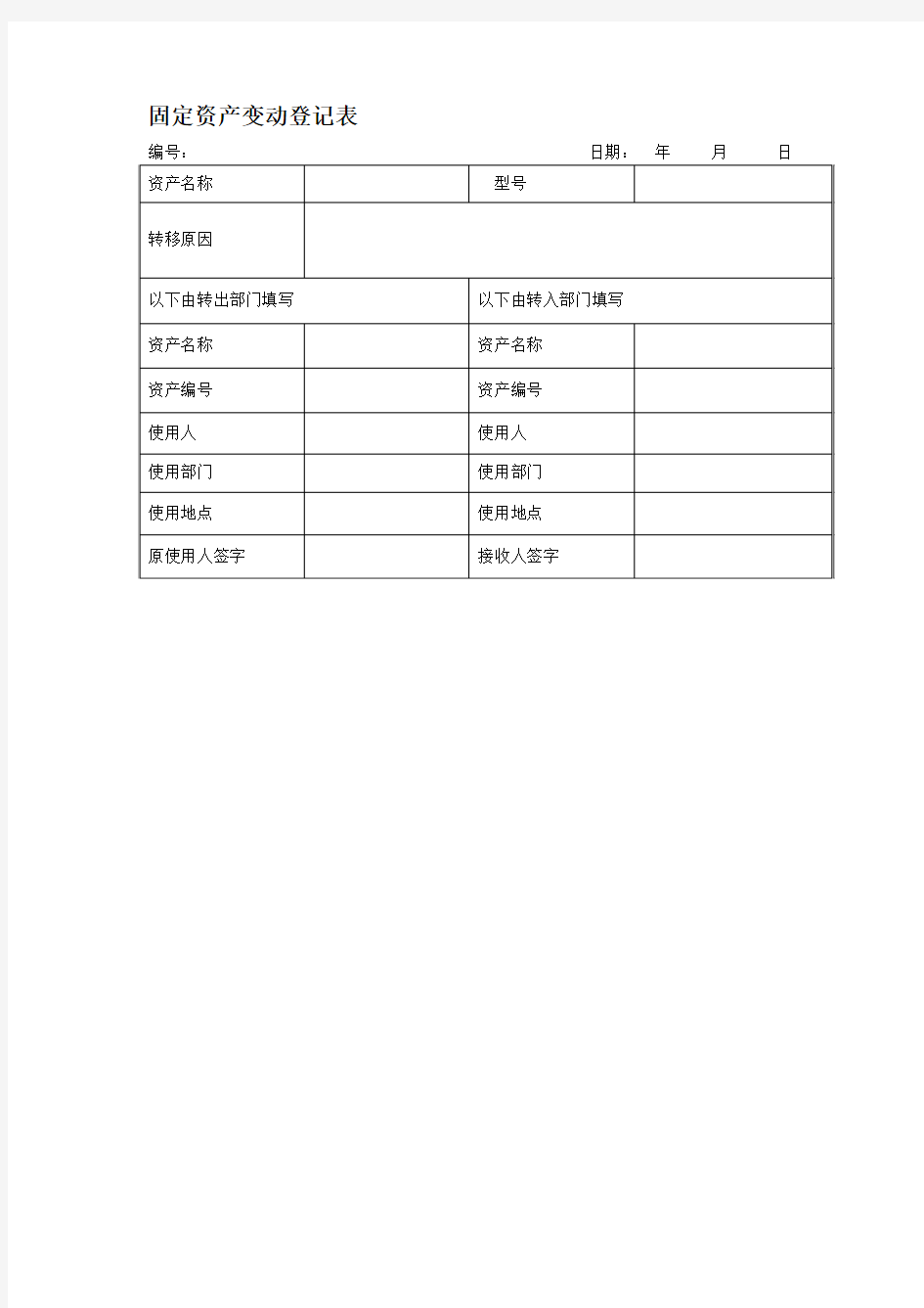 固定资产变动登记表