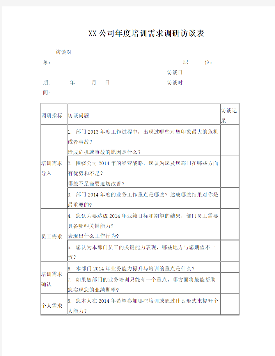 年度培训需求调研访谈提纲