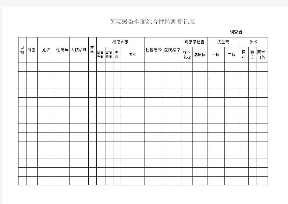 医院感染全面综合监测表