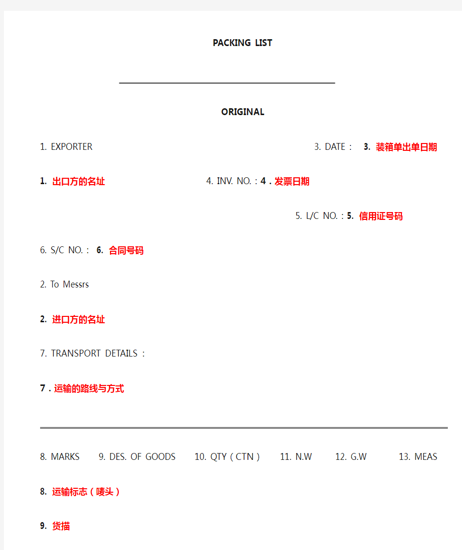 装箱单(样本)