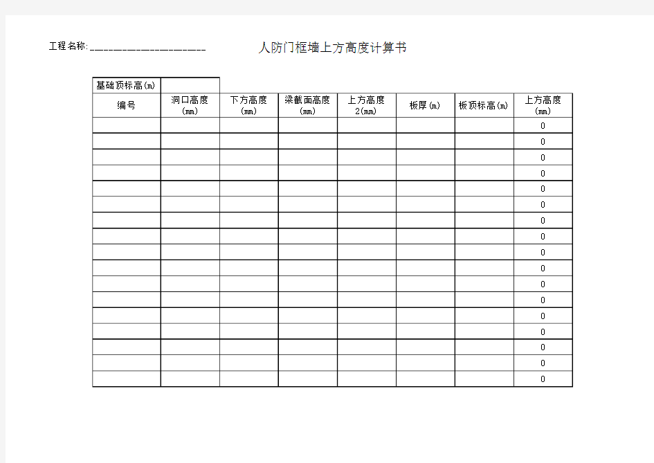 人防门框墙上方高度计算书