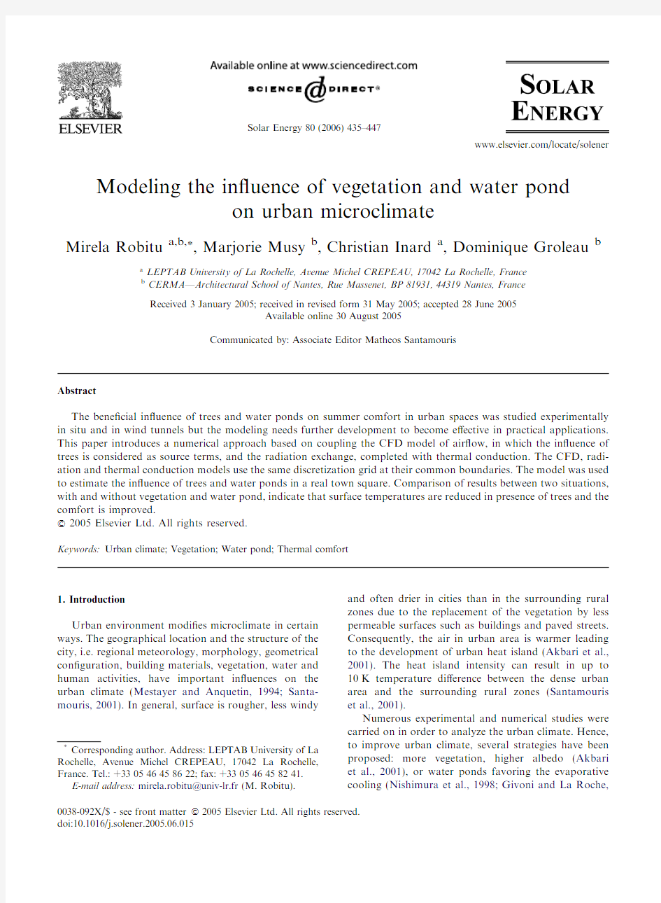 Modeling the influence of vegetation and water pond on urban microclimate