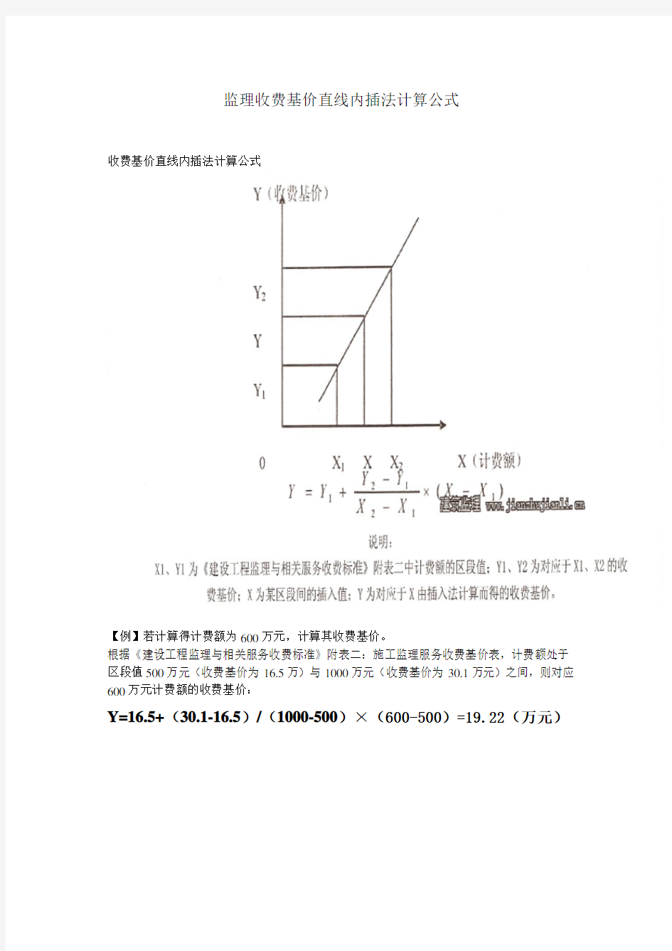 监理收费基价直线内插法计算公式