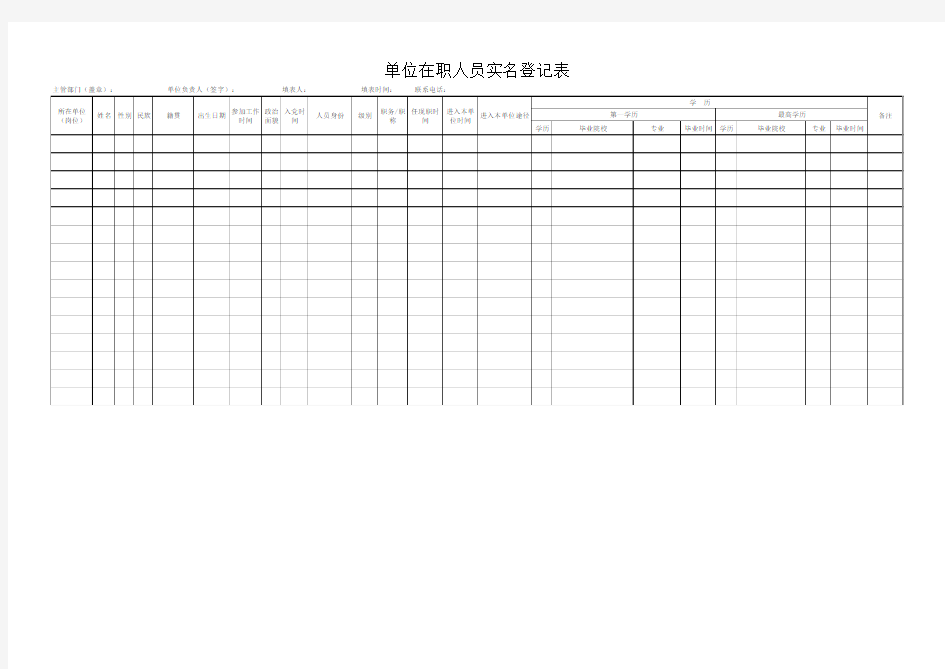 单位在职人员实名登记表