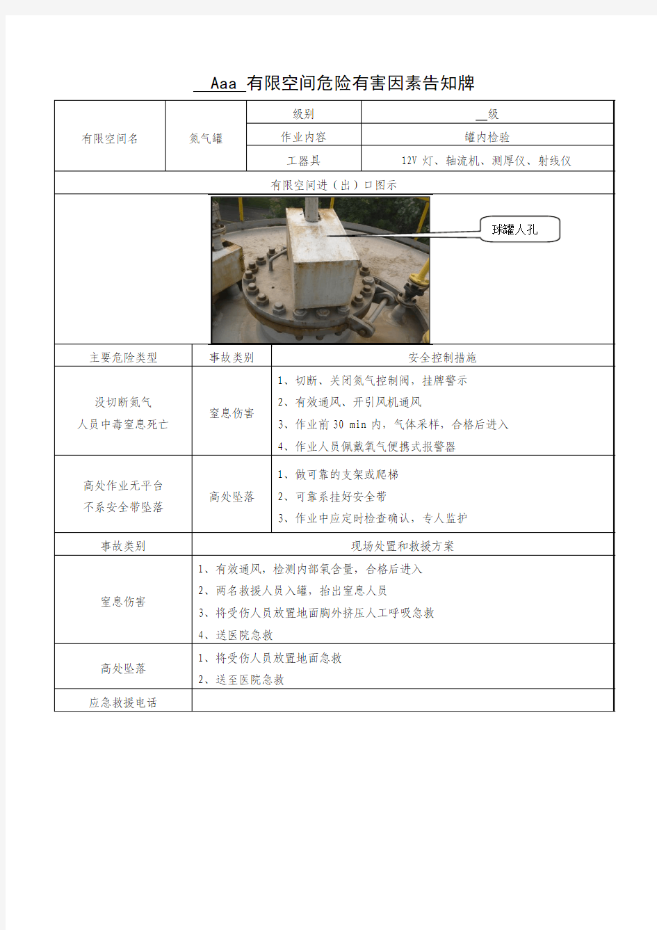 有限空间危险有害因素告知牌