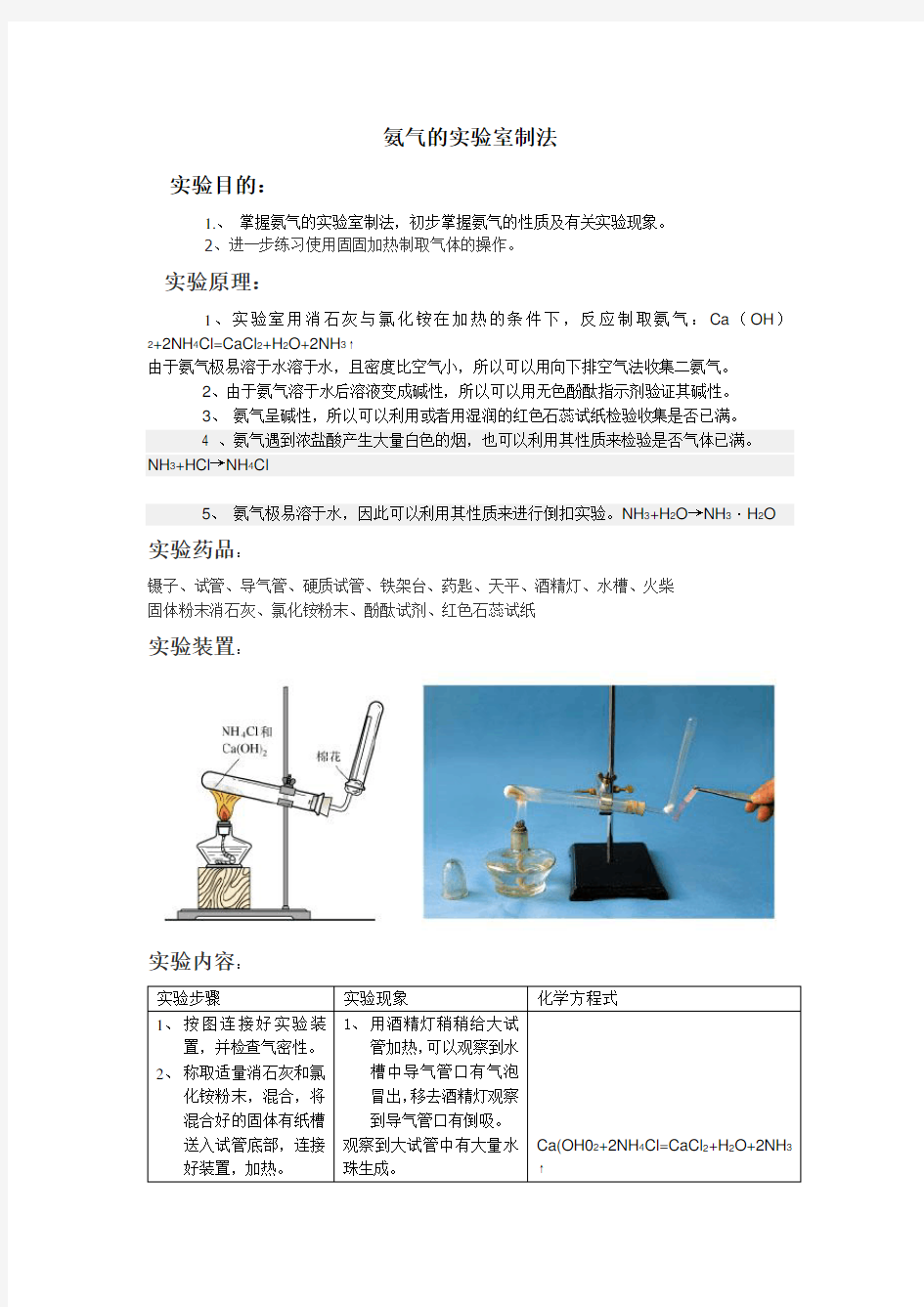 氨气的实验室制法