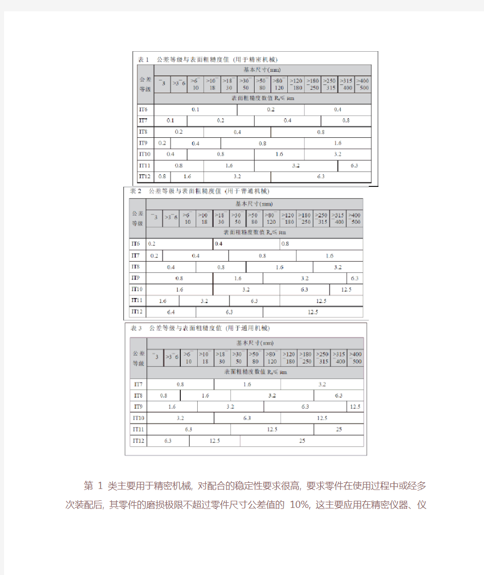 粗糙度和公差等级的关系