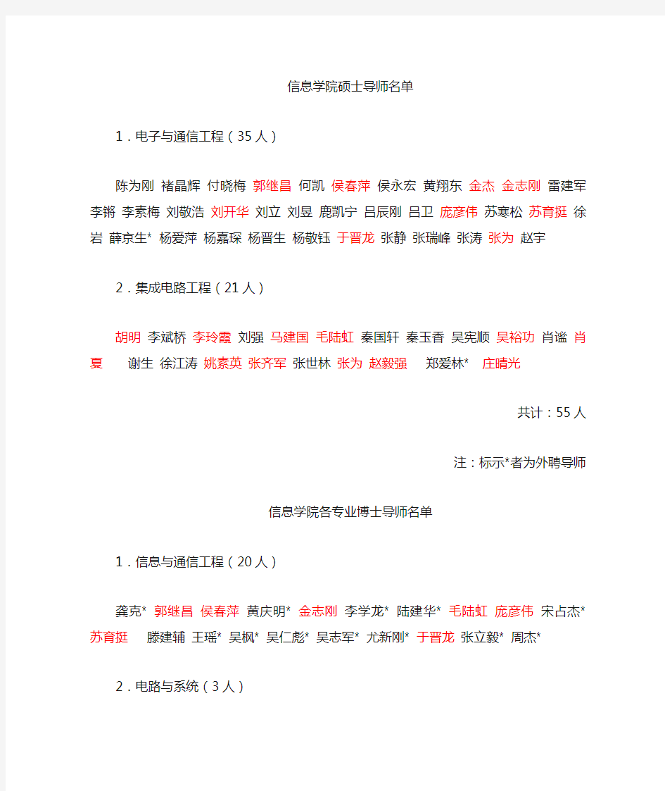 天大信息学院导师名单