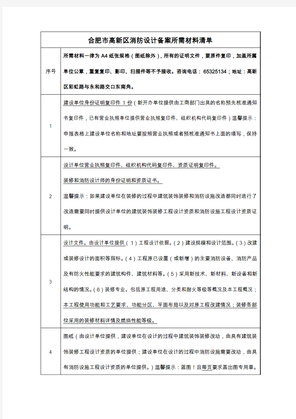 消防设计备案清单