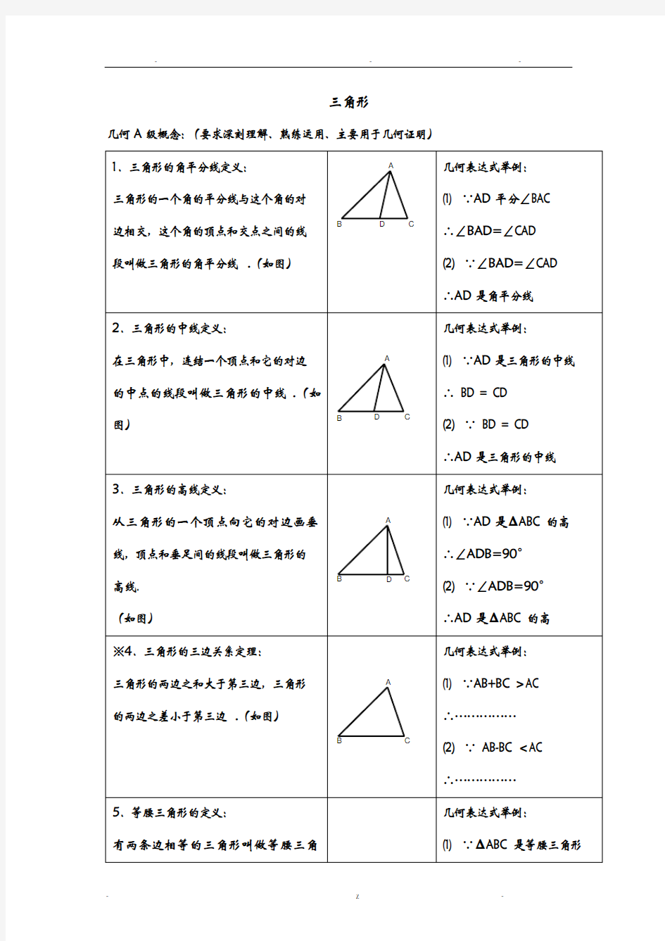 人教版初二数学三角形知识点归纳