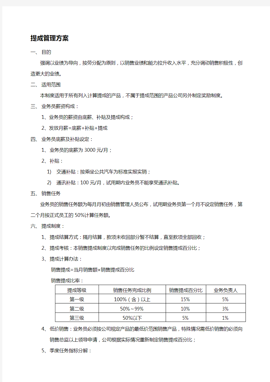 提成管理制度方案