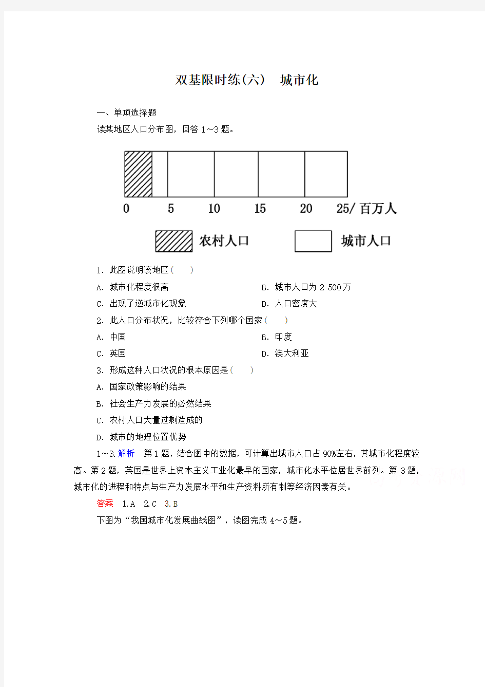 人教版地理必修二同步练习【6】城市化(含答案解析)