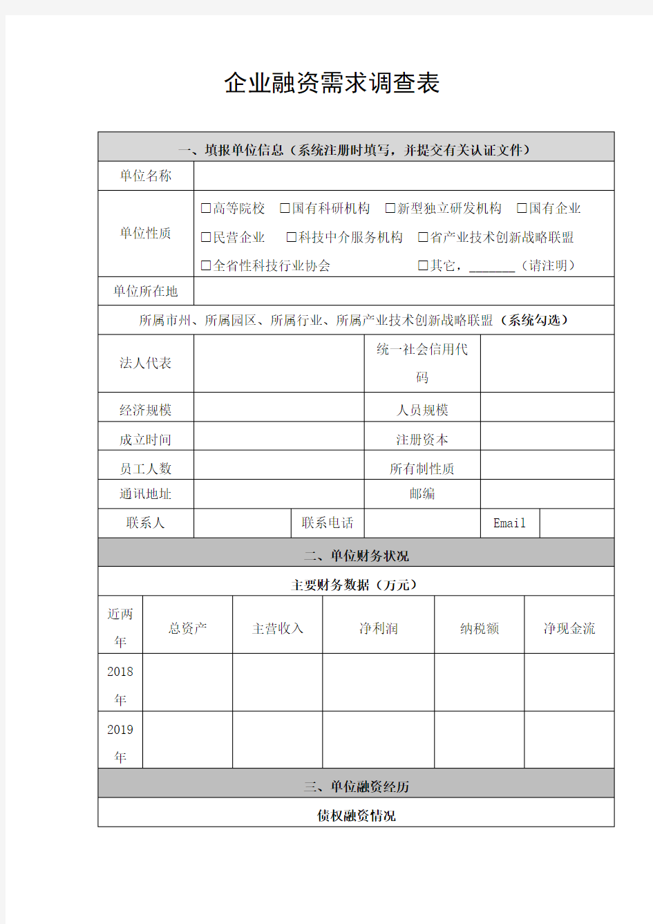 企业融资需求调查表