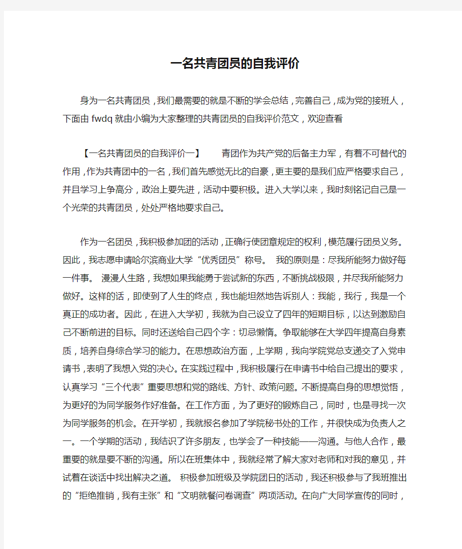 一名共青团员的自我评价