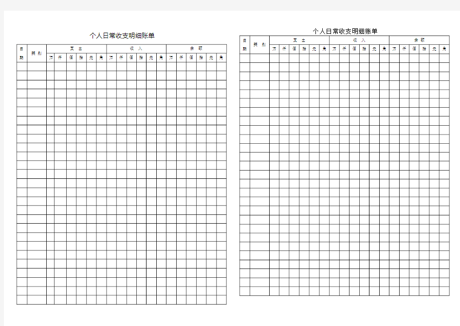 个人日常收支明细账单