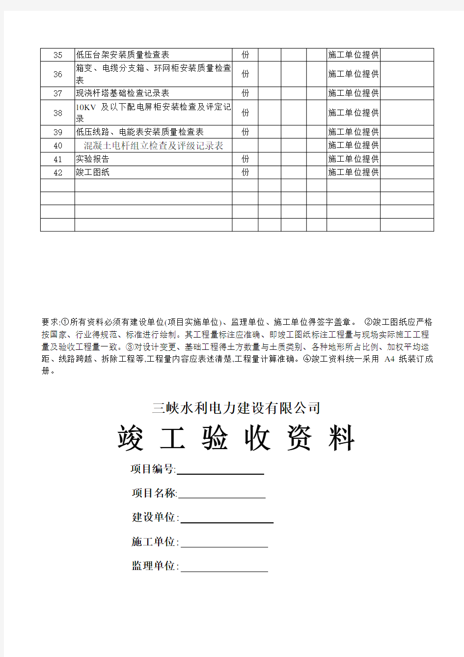 工程全套竣工清单