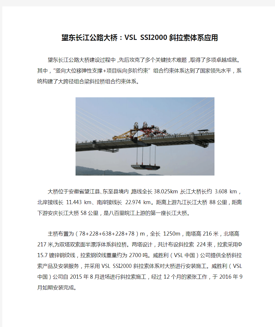 望东长江公路大桥：VSL SSI2000斜拉索体系应用