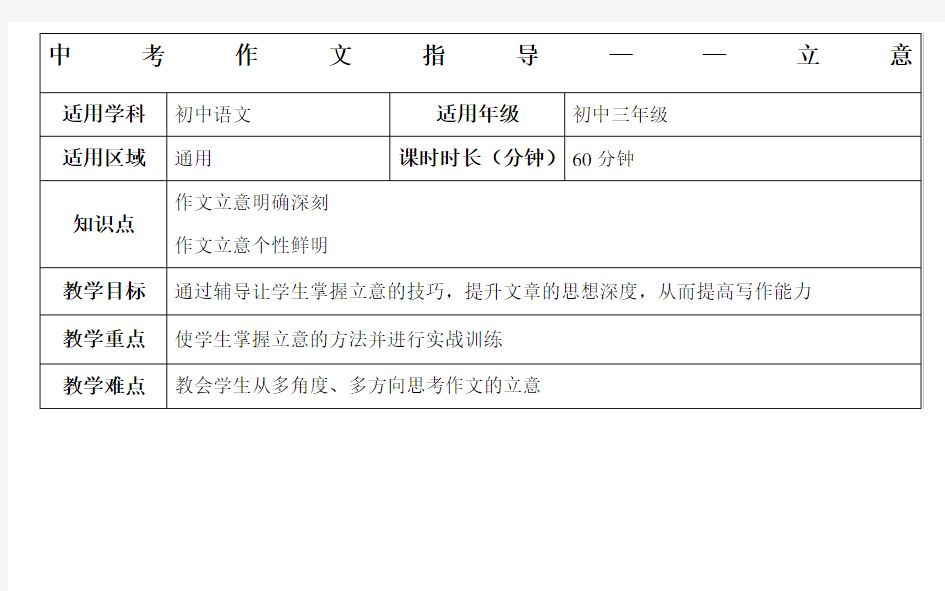 中考作文指导—立意教案
