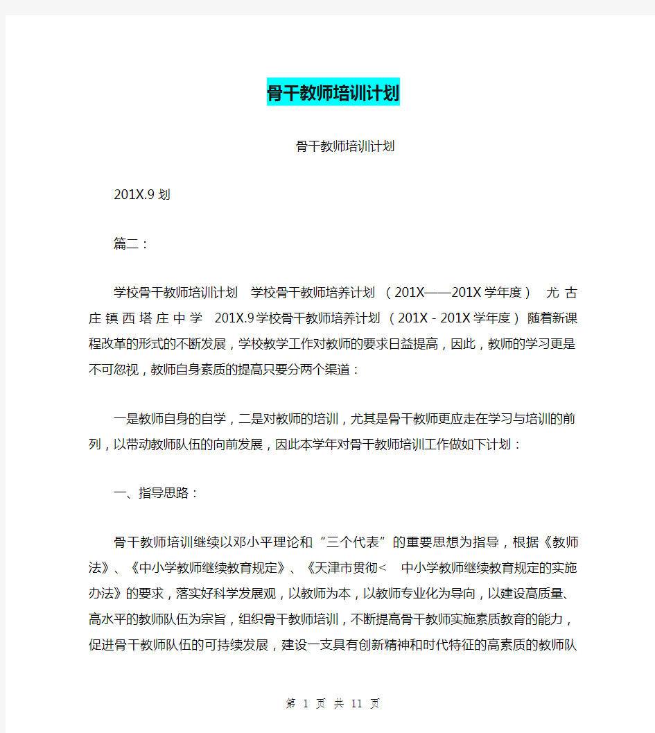 骨干教师培训计划