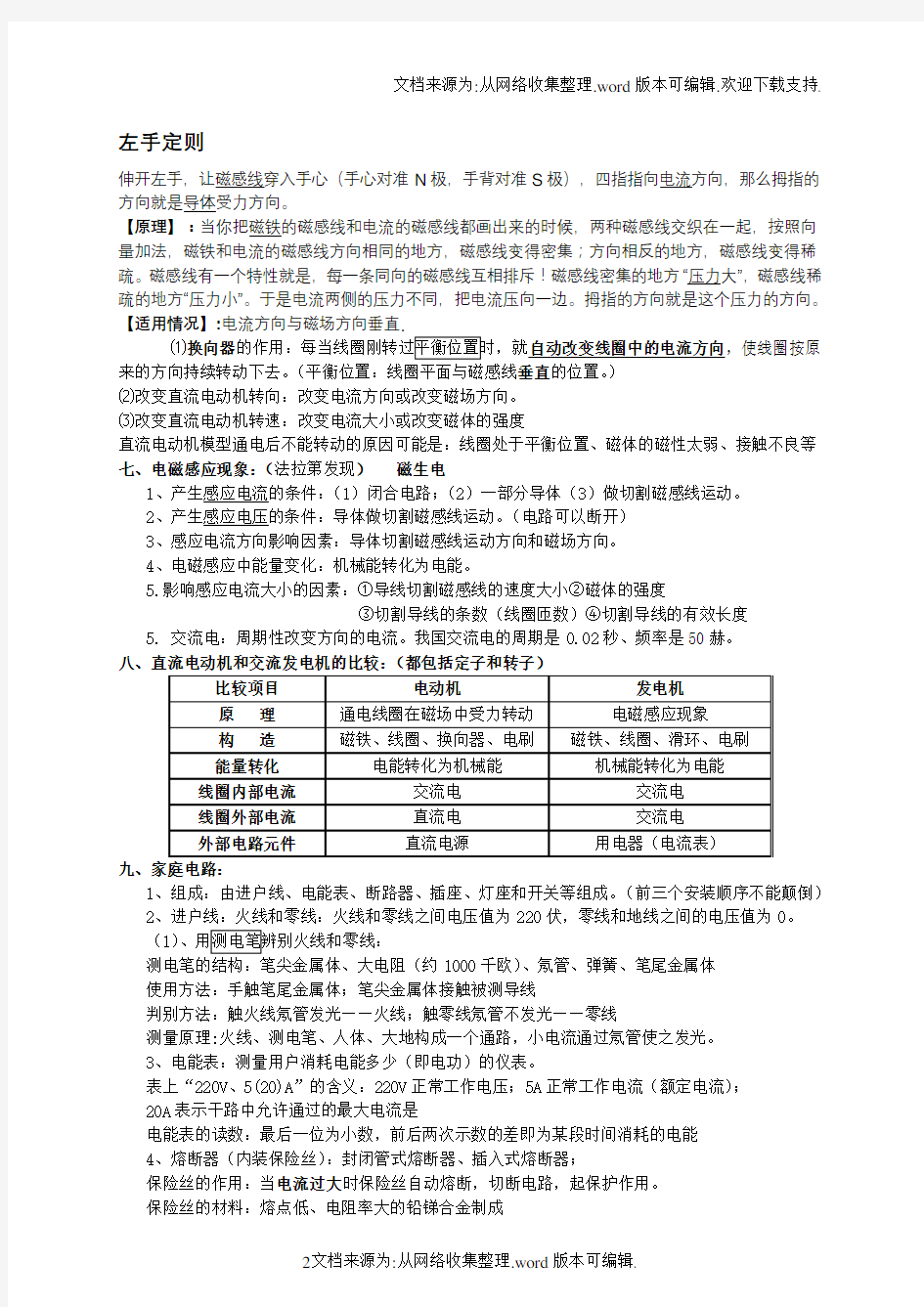 2018年浙教版八年级下册科学复习提纲