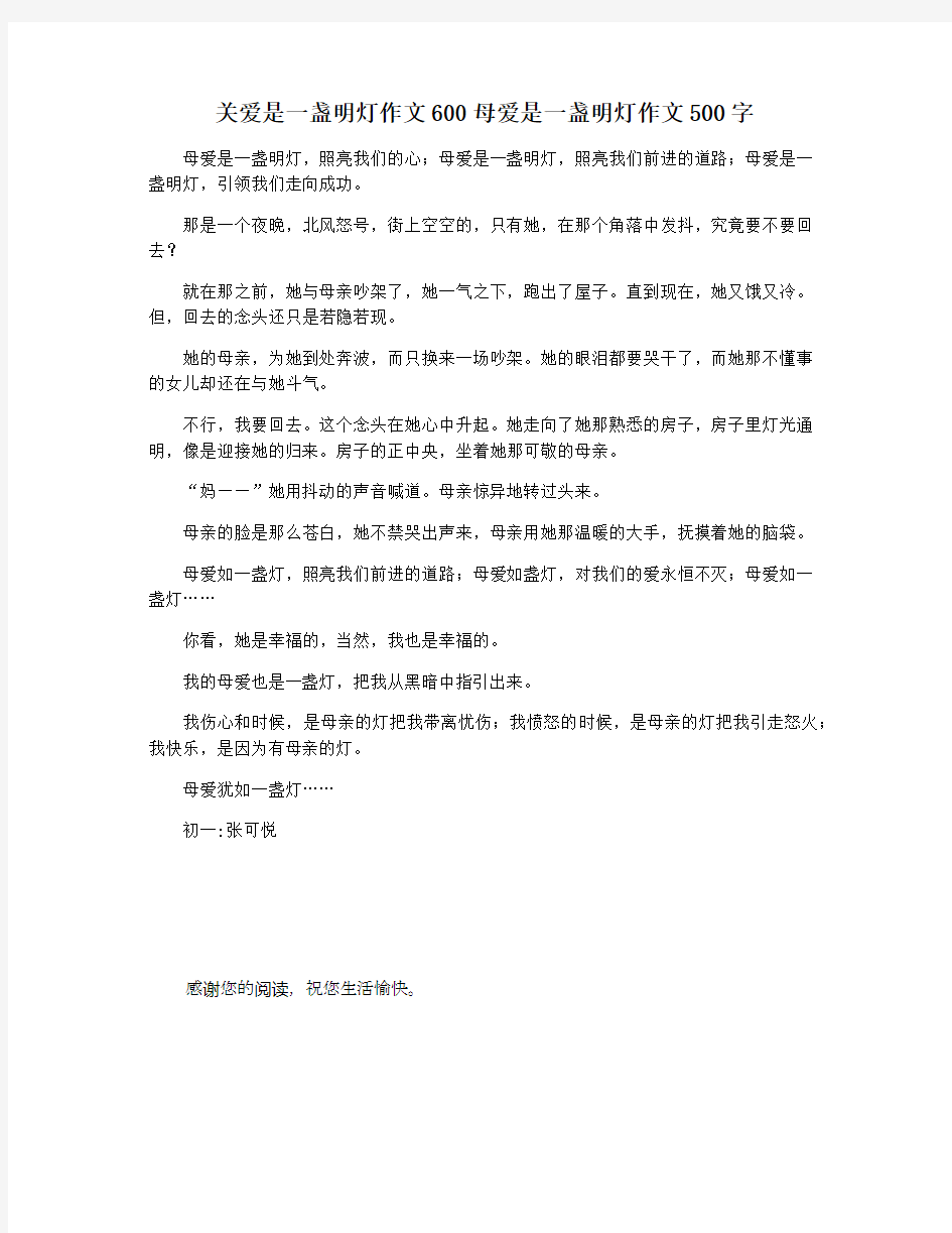 关爱是一盏明灯作文600母爱是一盏明灯作文500字