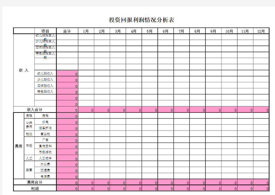 投资回报利润情况分析表