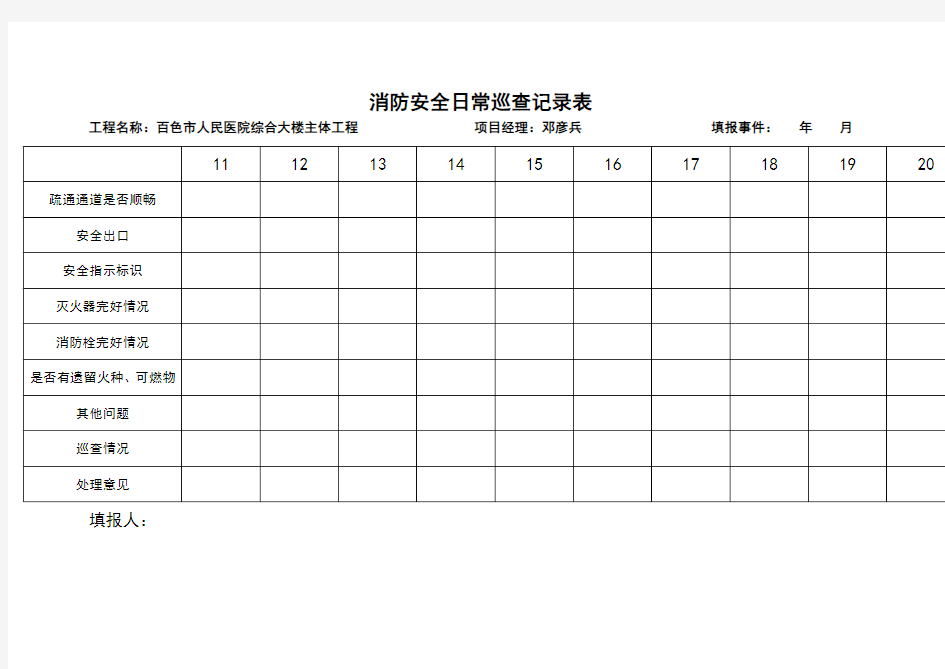 消防安全日常巡查记录表