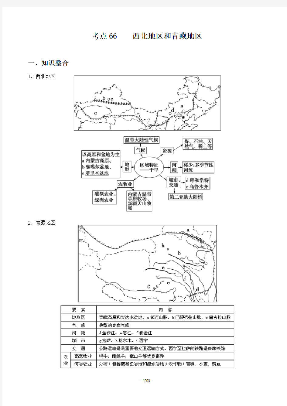 高考地理  中国西北地区和青藏地区