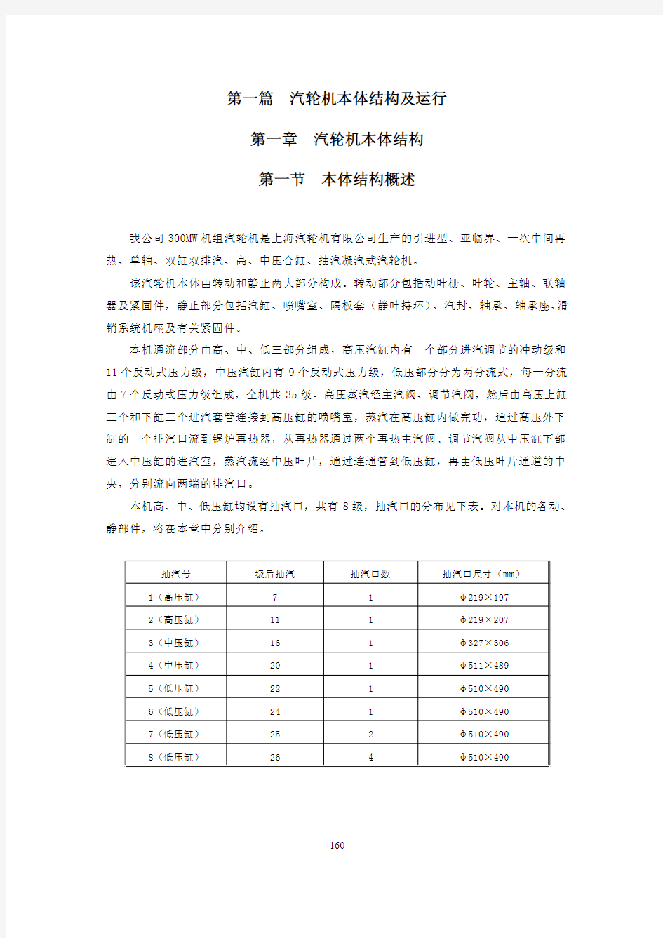 300MW汽轮机本体结构及运行