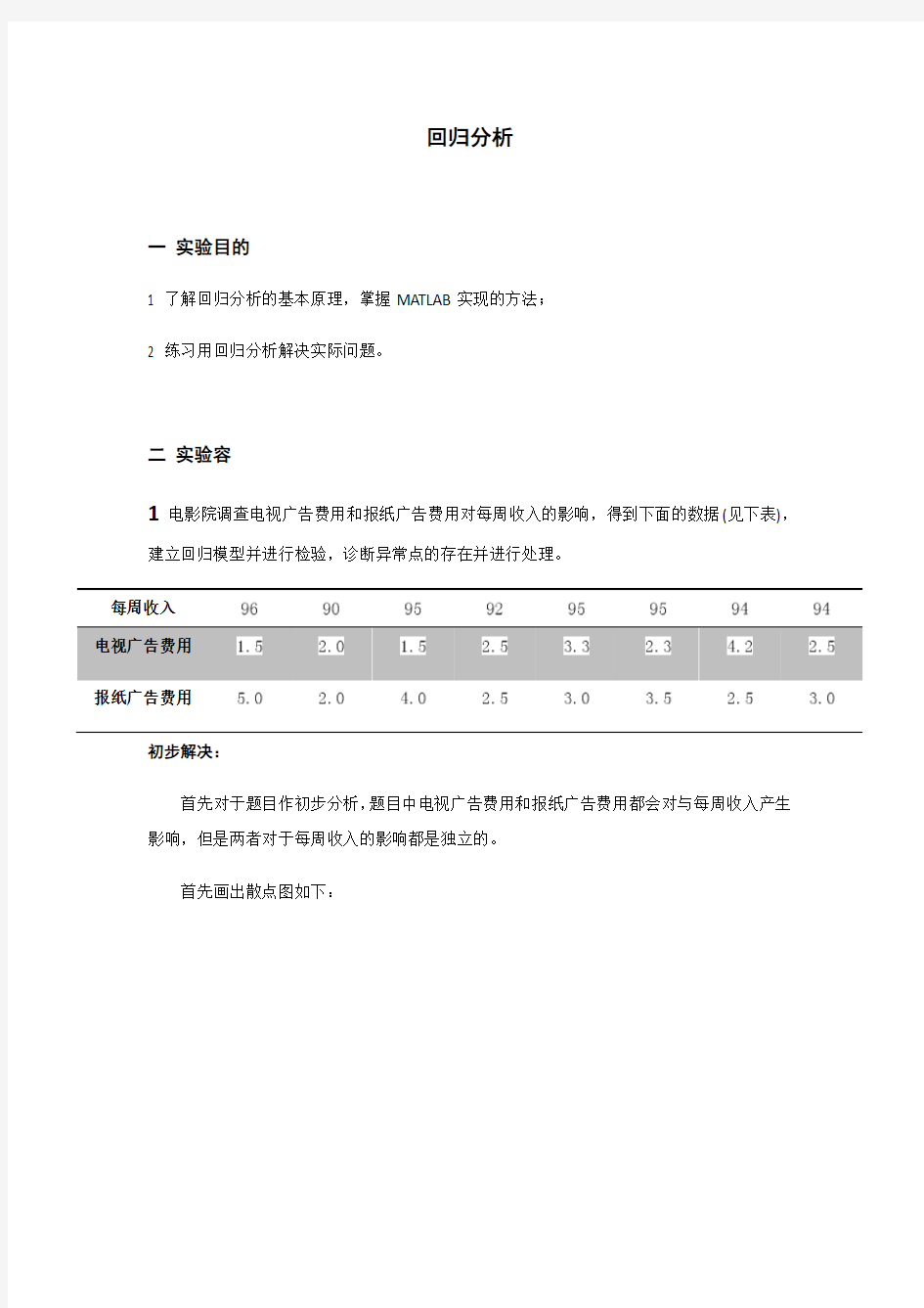 数学实验第10次作业_回归分析资料报告