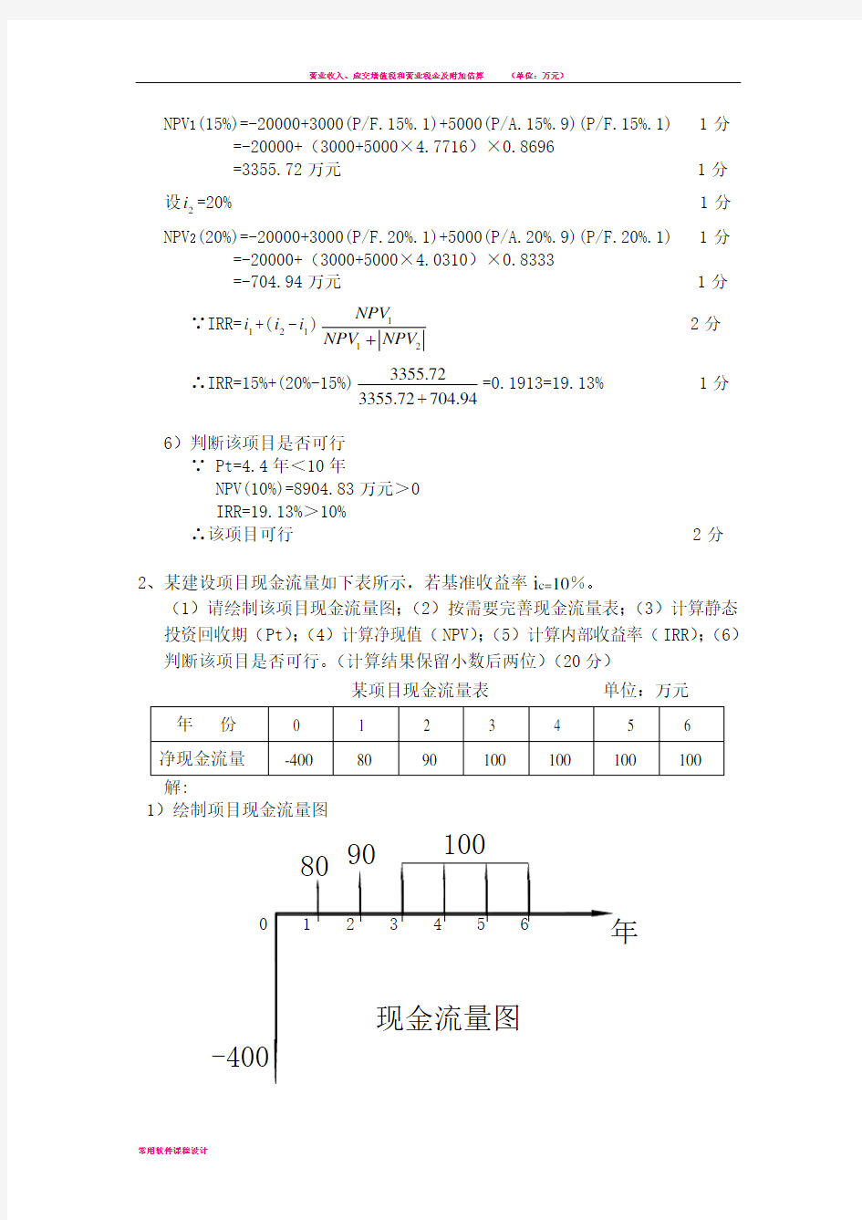 工程经济学计算题及答案