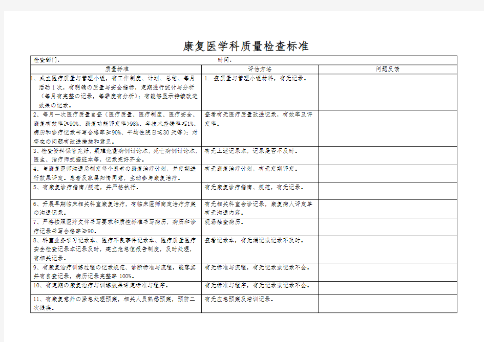 (完整word版)康复医学科质量检查评分标准