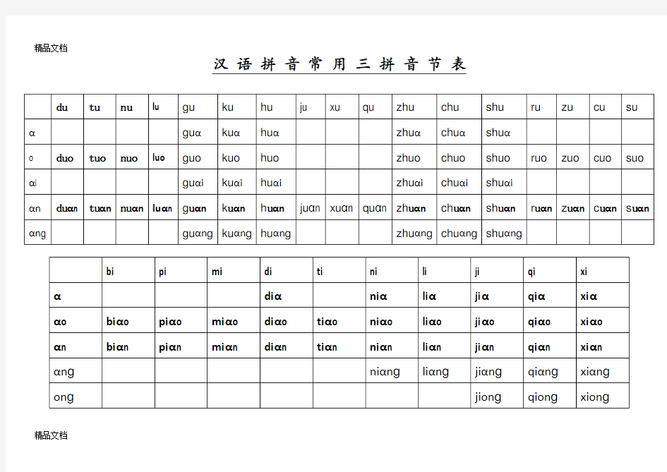 汉 语 拼 音 常 用 三 拼 音 节 和二拼音节表教学文案