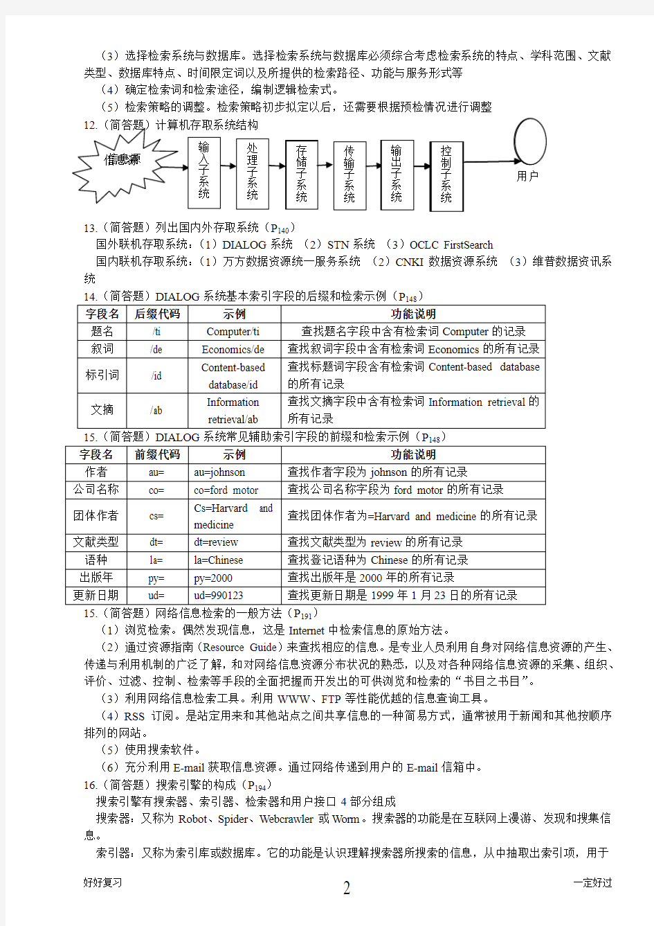 信息存储与检索复习资料