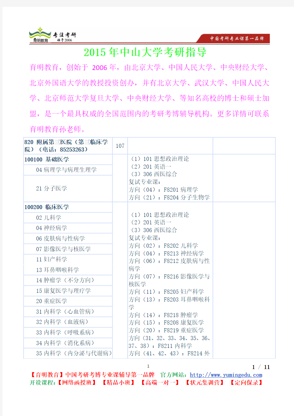 2015年中山大学第三临床学院真题解析,考研真题,考研经验,招生人数