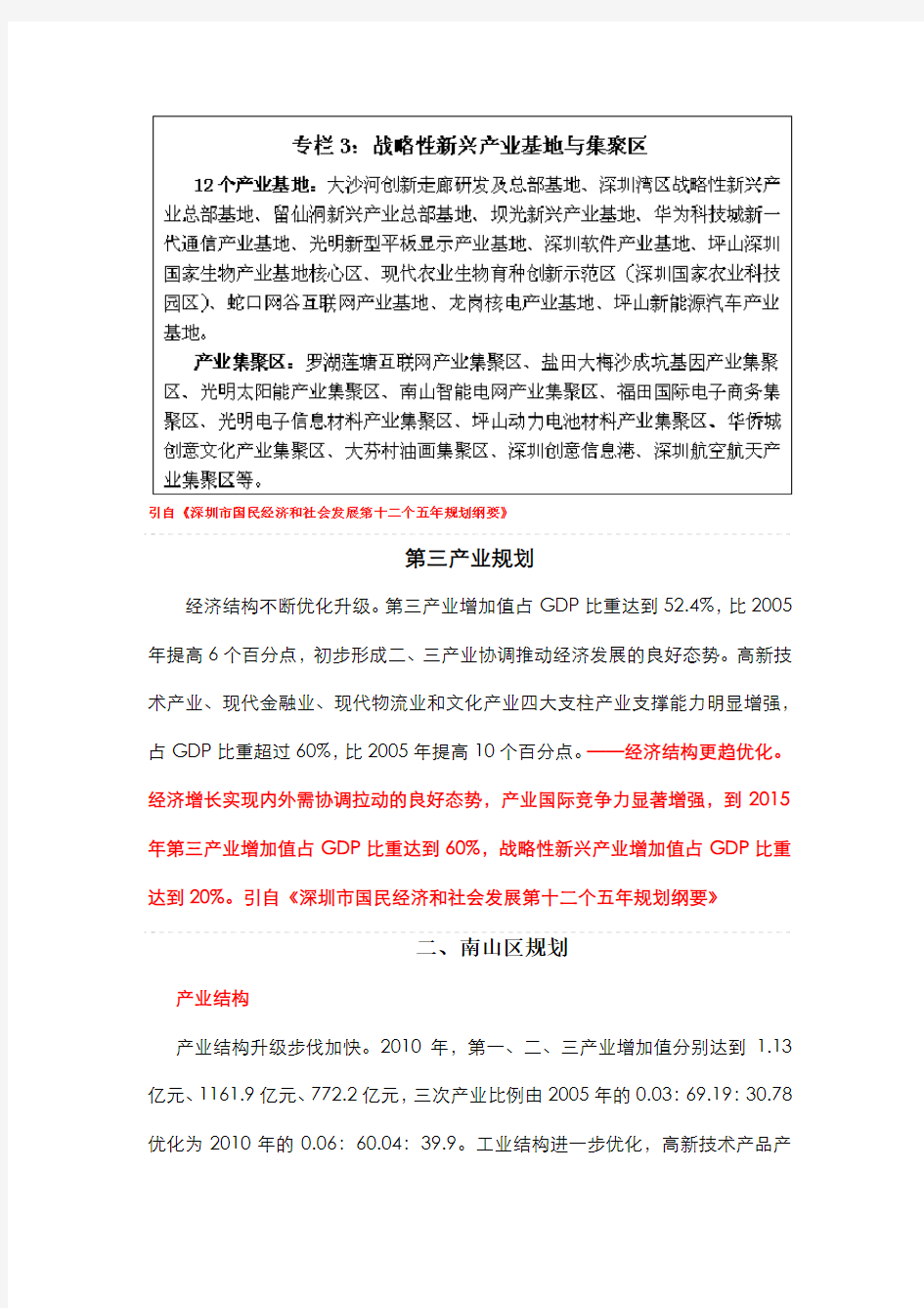 深圳市、南山区规划及产业机构简单版