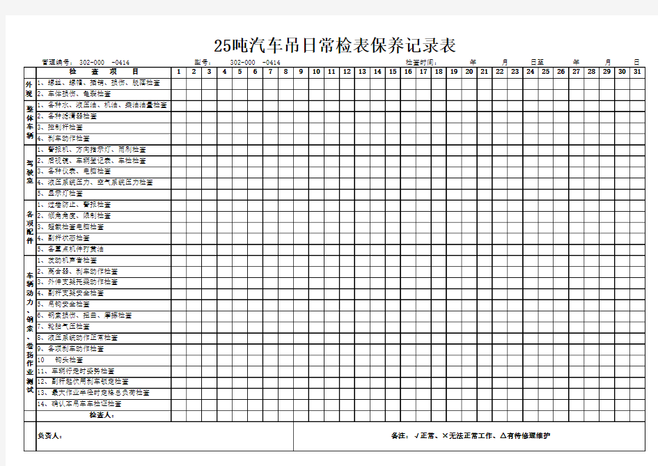 吊车日检查表