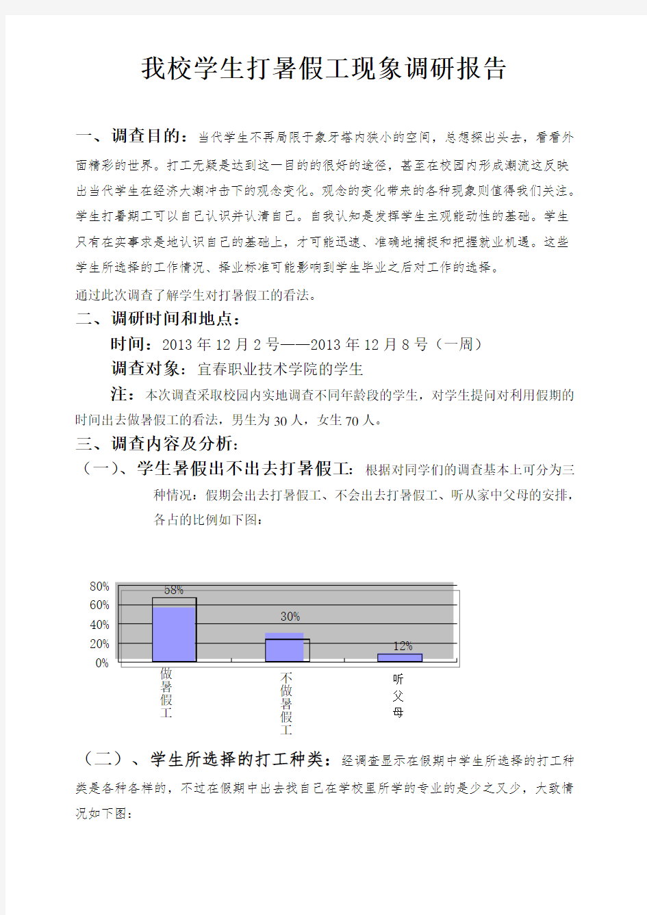 大学生打暑假工现象调研报告