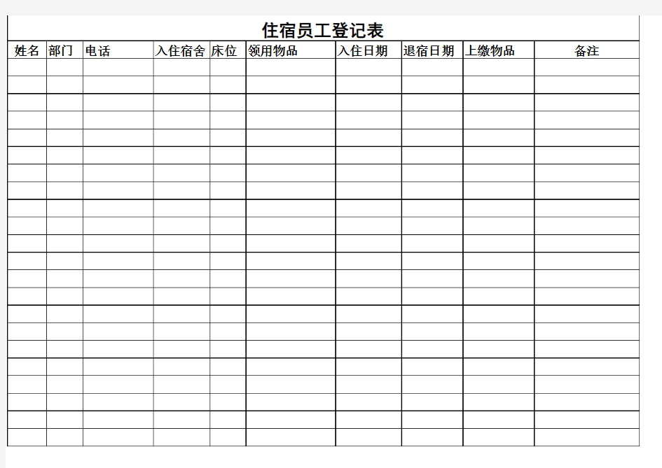 住宿员工登记表