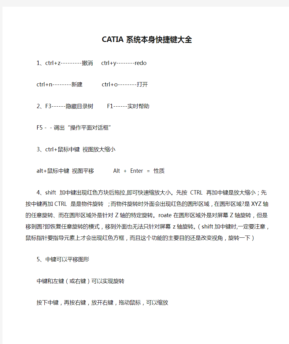 CATIA系统本身快捷键大全