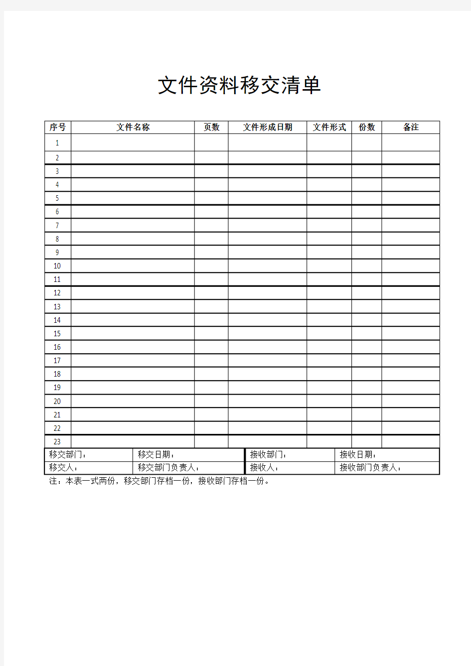 公司常用文件资料移交清单表格