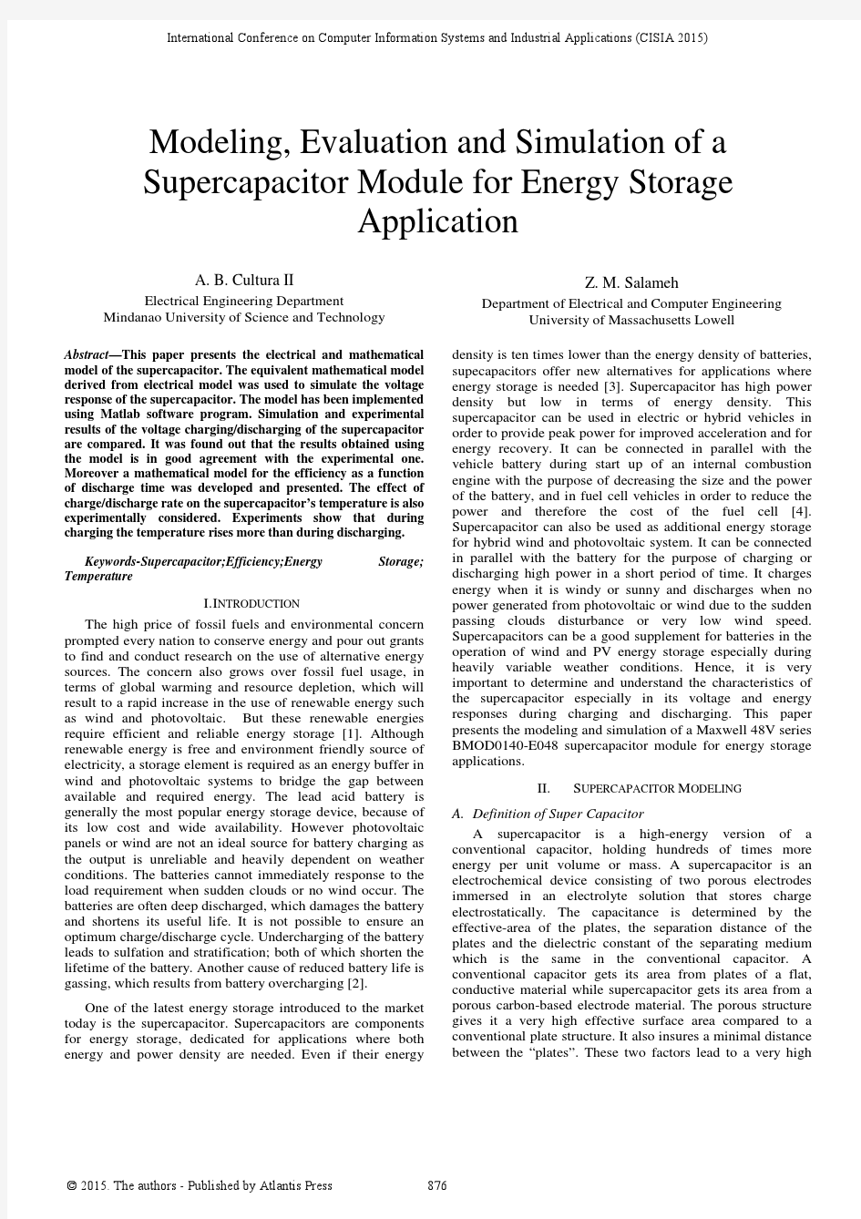 Modeling, Evaluation and Simulation of a Supercapacitor Module for Energy Storage Application