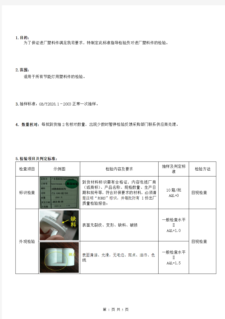 塑料件检验标准